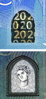 Fenster auf der Rückseite einer 20-Euro-Banknote
