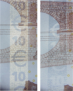 Glanzstreifen auf der Rückseite einer 10-Euro-Banknote