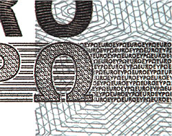 Mikroschrift auf der Vorderseite einer 5-Euro-Banknote