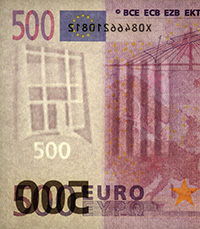 Wasserzeichen auf der Vorderseite einer 500-Euro-Banknote