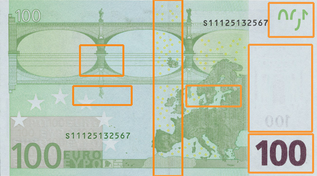 Rückseite einer 100-Euro-Banknote