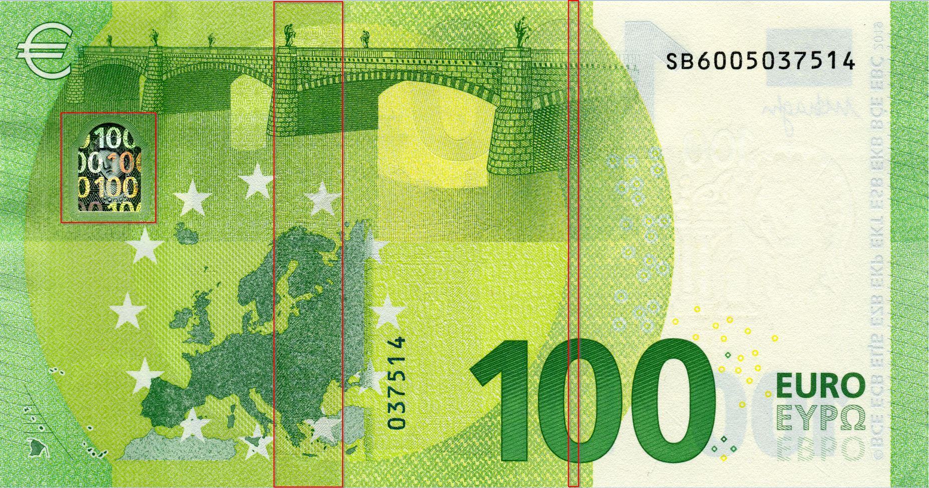 Rückseite einer 100-Euro-Banknote der Europa-Serie