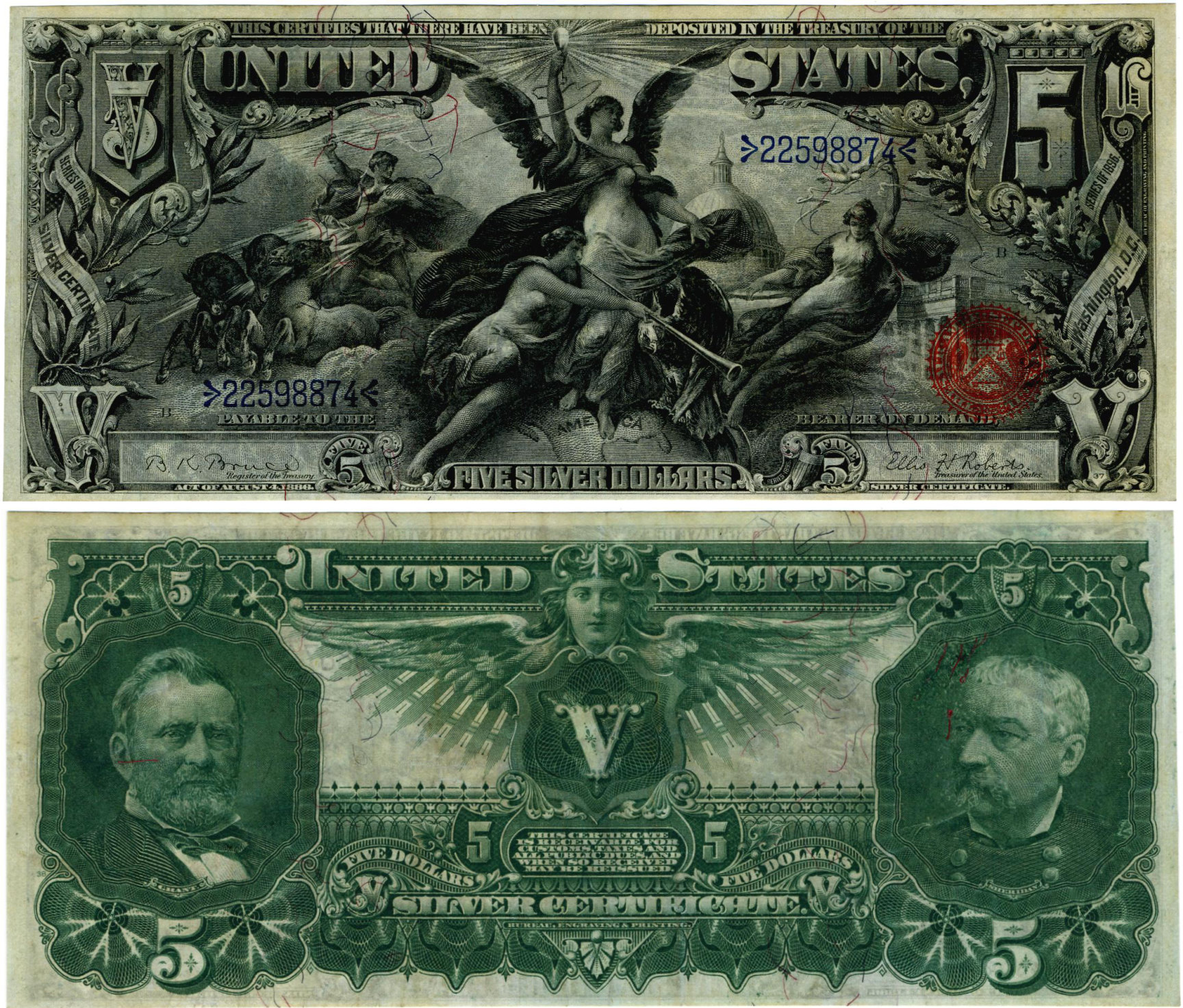 United States Of America 1896 5 Silver Certificat Deutsche Bundesbank