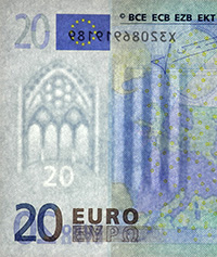 Wasserzeichen auf der Vorderseite einer 20-Euro-Banknote