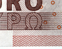 Mikroschrift auf der Vorderseite einer 10-Euro-Banknote