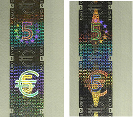 Hologramm auf der Vorderseite einer 5-Euro-Banknote