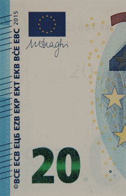 Porträt-Wasserzeichen auf der Vorderseite einer 20-Euro-Banknote der Europa-Serie