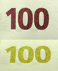 Farbwechsel auf der Rückseite einer 100-Euro-Banknote