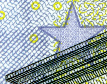 Mikroschrift auf der Vorderseite einer 5-Euro-Banknote der Europa-Serie