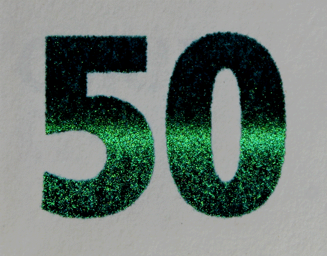 Smaragd-Zahl auf der Vorderseite einer 50-Euro-Banknote der Europa-Serie
