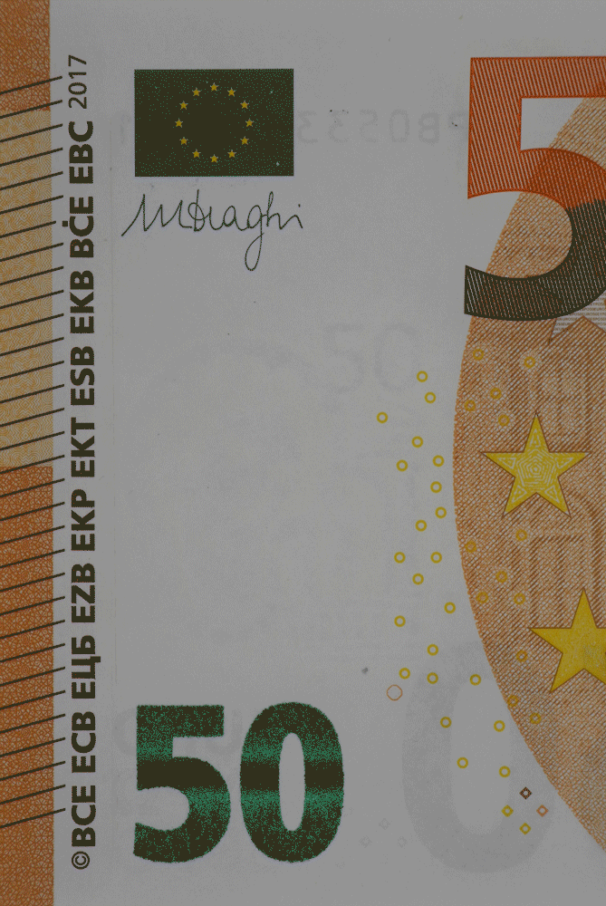 Porträt-Wasserzeichen auf der Vorderseite einer 50-Euro-Banknote der Europa-Serie
