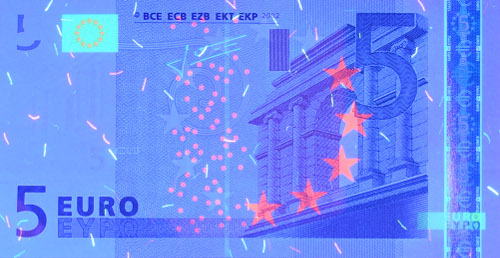 Hilfmittel UV-Licht auf der Vorderseite einer 5-Euro-Banknote
