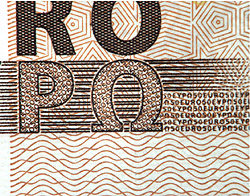 Mikroschrift auf der Vorderseite einer 50-Euro-Banknote