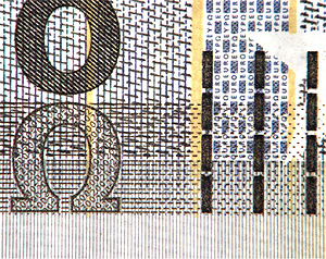 Mikroschrift auf der Vorderseite einer 200-Euro-Banknote