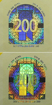 Hologramm auf der Vorderseite einer 200-Euro-Banknote