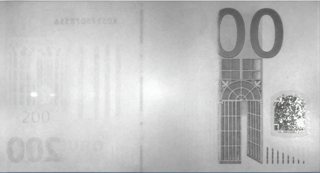 Hilfsmittel Infrarot-Licht auf der Vorderseite einer 200-Euro-Banknote