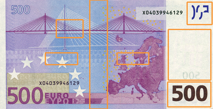 Security features of the €500 banknote, first series