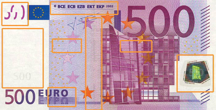 Vorderseite einer 500-Euro-Banknote Specimen