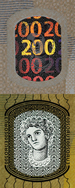 Fenster auf der Rückseite einer 200-Euro-Banknote der Europa-Serie